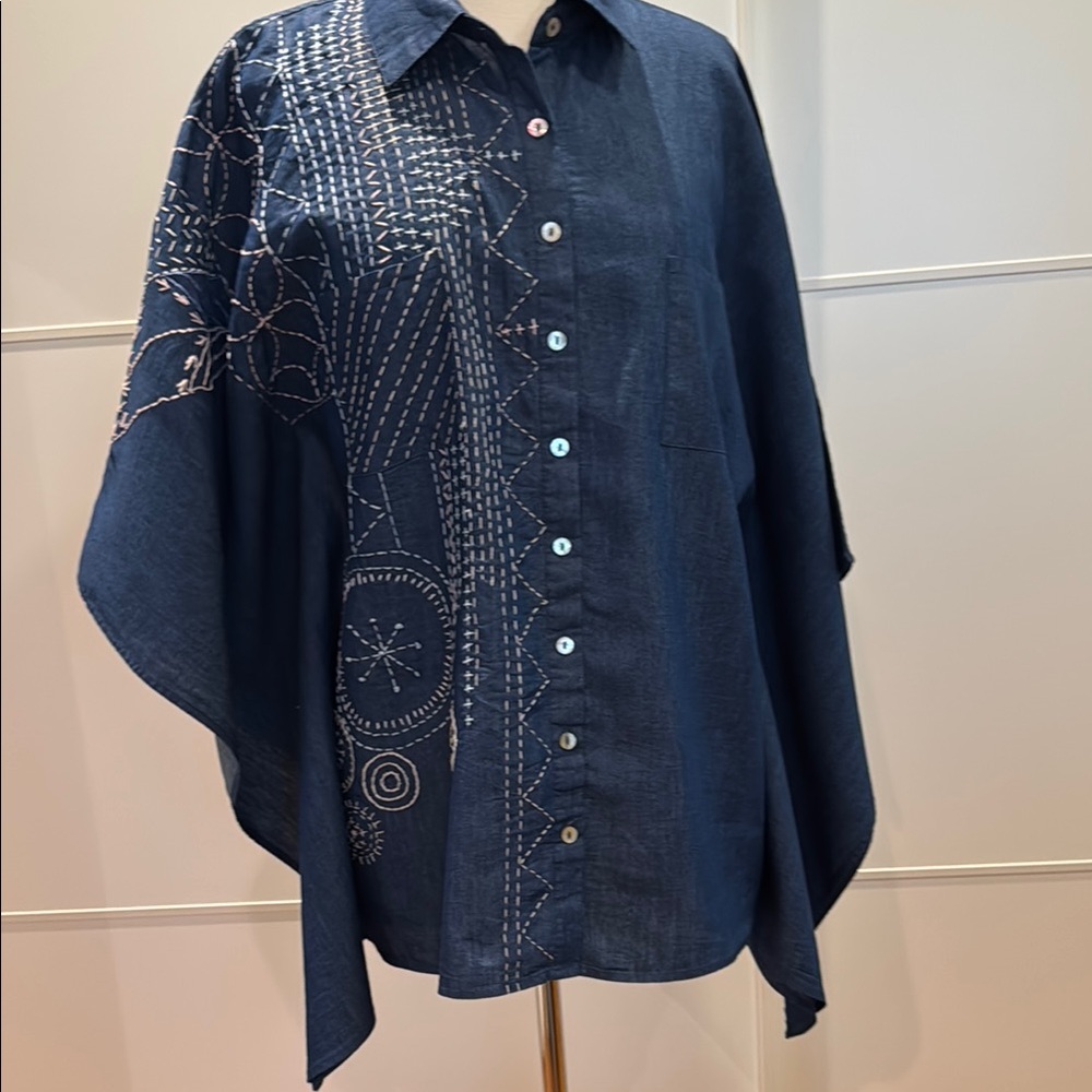 Sashiko Button Front Chambray Shirt